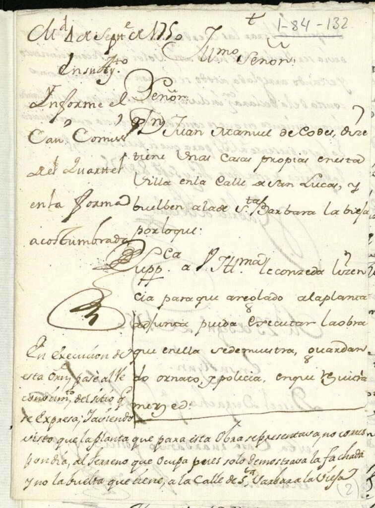 Miniatura de Licencia a Don Juan Manuel de Codes para reedificar su casa Calle de San lucas, con vuelta a la de Santa Bárbara.