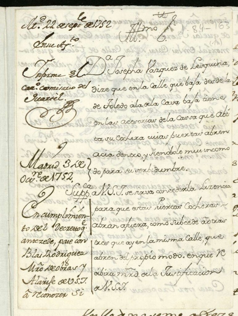 Miniatura de Licencia a Doña Josefa Vázquez de Levquina para variar la puerta de una cochera calle de Toledo a la Caba Baja.