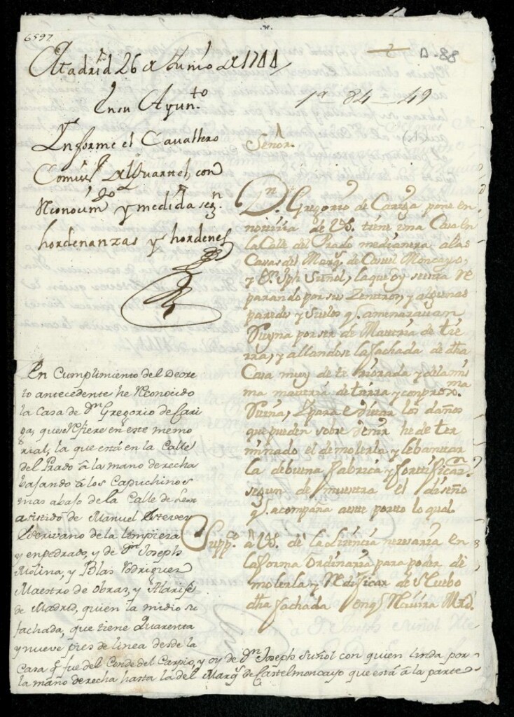 Miniatura de Licencia a Don Gregorio de Caniga para reedificar su casa Calle del Prado