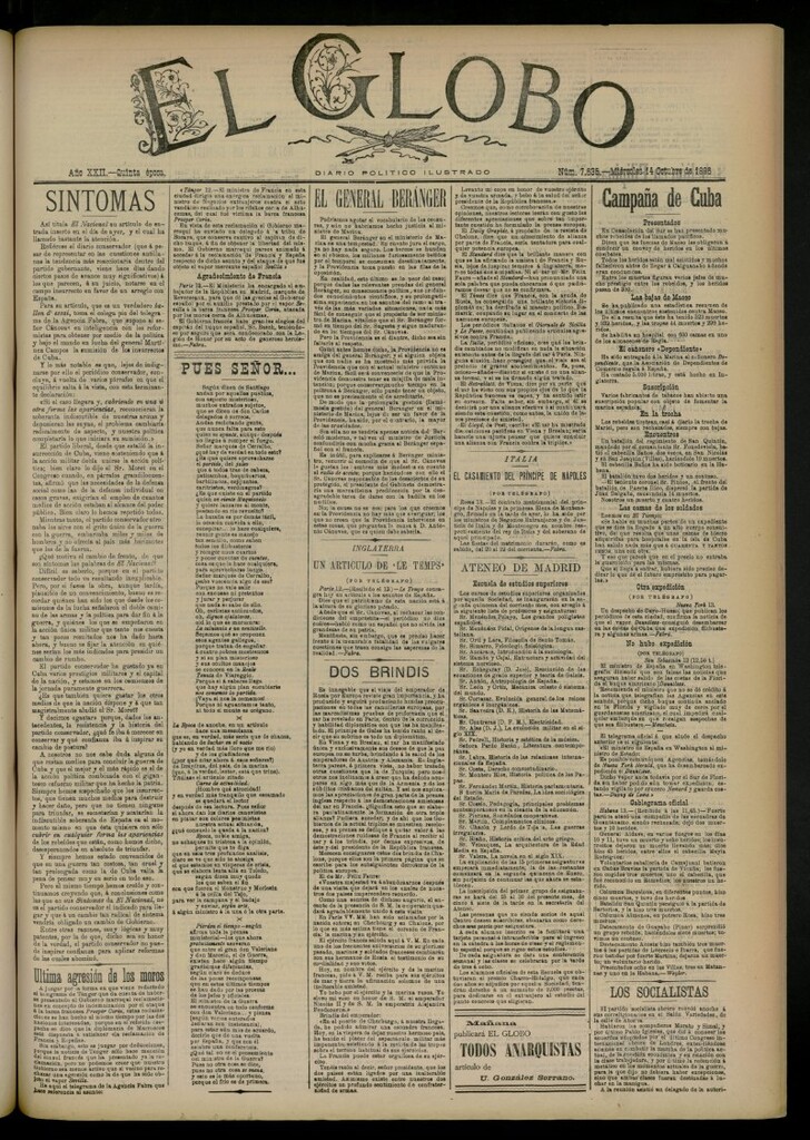 Miniatura de El Globo : diario ilustrado del 14 de octubre de 1896, nº 7635