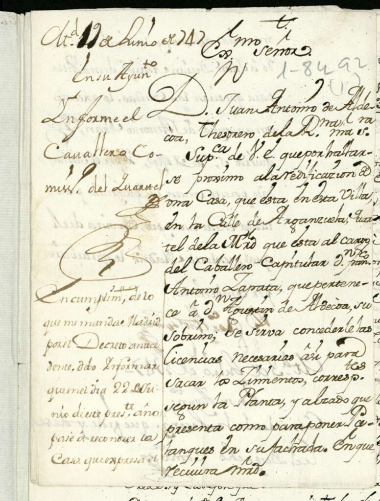 Miniatura de Licencia a Don Juan Antonio Aldecoa para edificar en la Calle de la Arganzuela.
