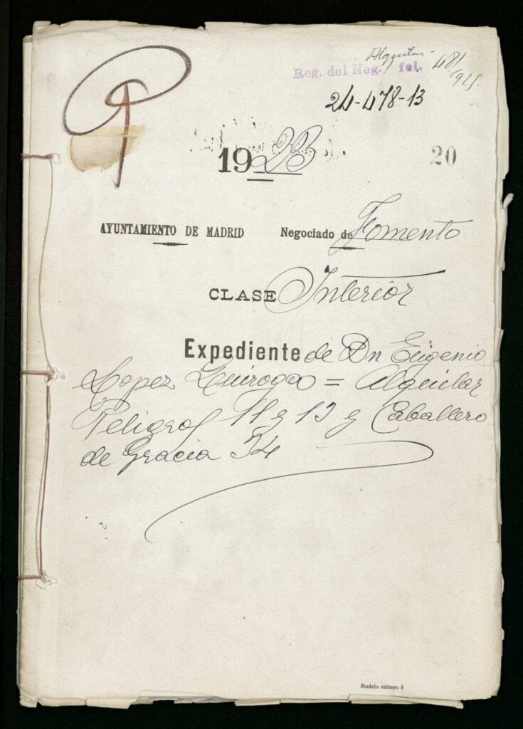 Miniatura de Expediente de Don Eugenio López Quiroga = alquiler Peligros 11 y 13 y Caballero de Gracia 34.