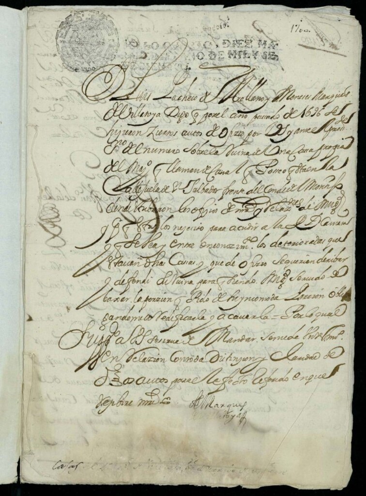 Miniatura de El marqués de Villatoya pidiendo testimonio del expediente de derribo de sus cercas en la calleja de San Salvador, ejecutado en 1696
