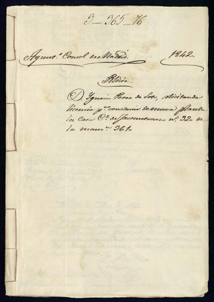 Miniatura de Don Ignacio Pérez de Soto, solicitando licencia para construir de nueva planta la casa de la calle de Jacometrezo, 32 de la manzana 361