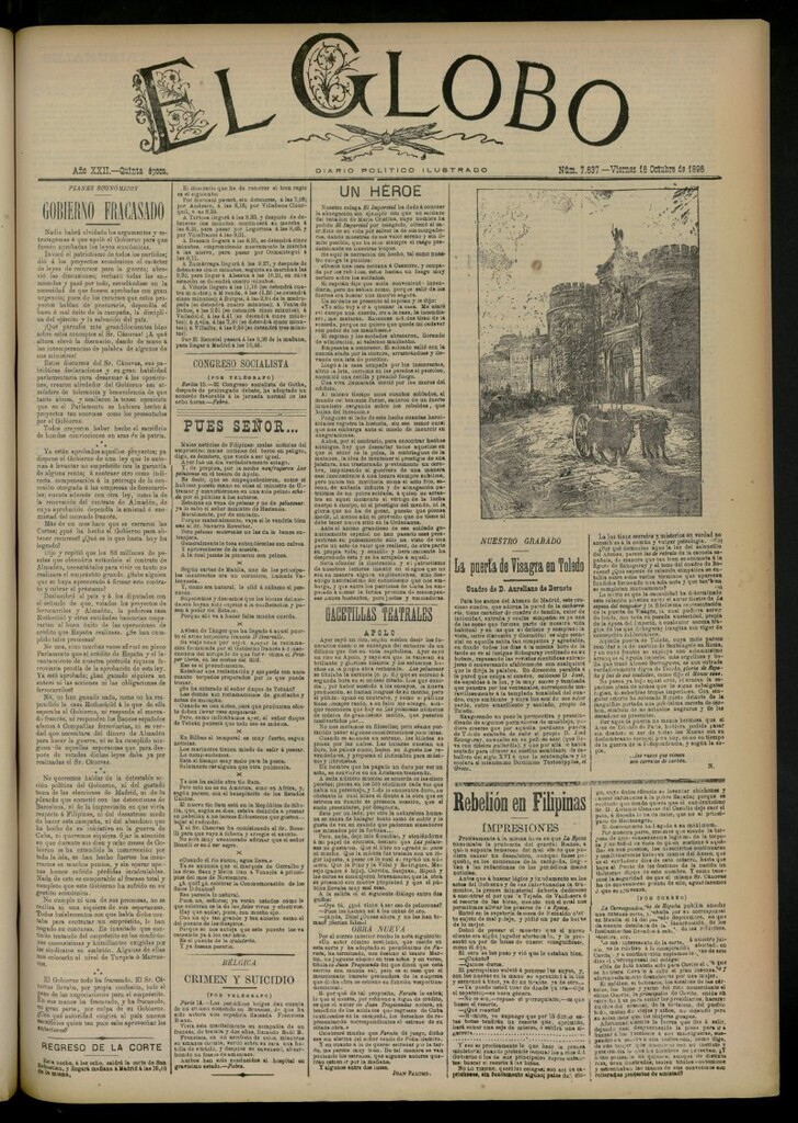 Miniatura de El Globo : diario ilustrado del 16 de octubre de 1896, nº 7637