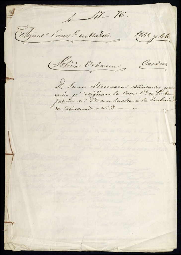 Miniatura de Don Juan Almarza solicitando permiso para edificar la casa de la calle de Embajadores, 37, con vuelta a la Travesía de Cabestreros, 9