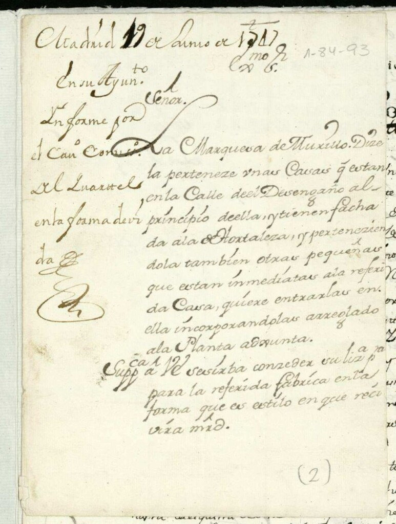 Miniatura de Licencia a la marquesa de Murillo, para incorporar a otra una casa en la Calle del Desengaño que tenía fachada a la de Fuencarral.
