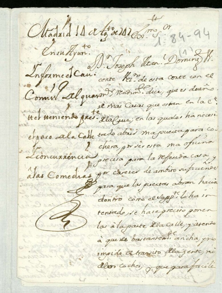 Miniatura de Licencia a Don José Manuel Dominguez para presentar unas puertas cocheras dejándolas que abriesen para afuera en la Calle de la Cruz.