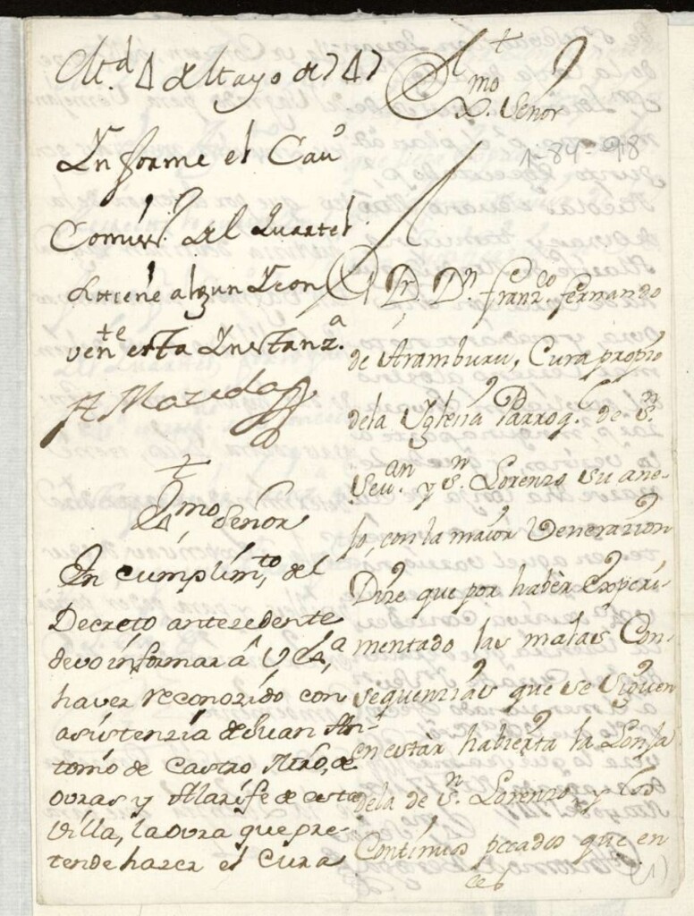 Miniatura de Licencia a Don Francisco Fernando Aranburu cura de la Parroquia de San Sebastián, para cerrar la Lonja de la de San Lorenzo en la Calle del Salitre.