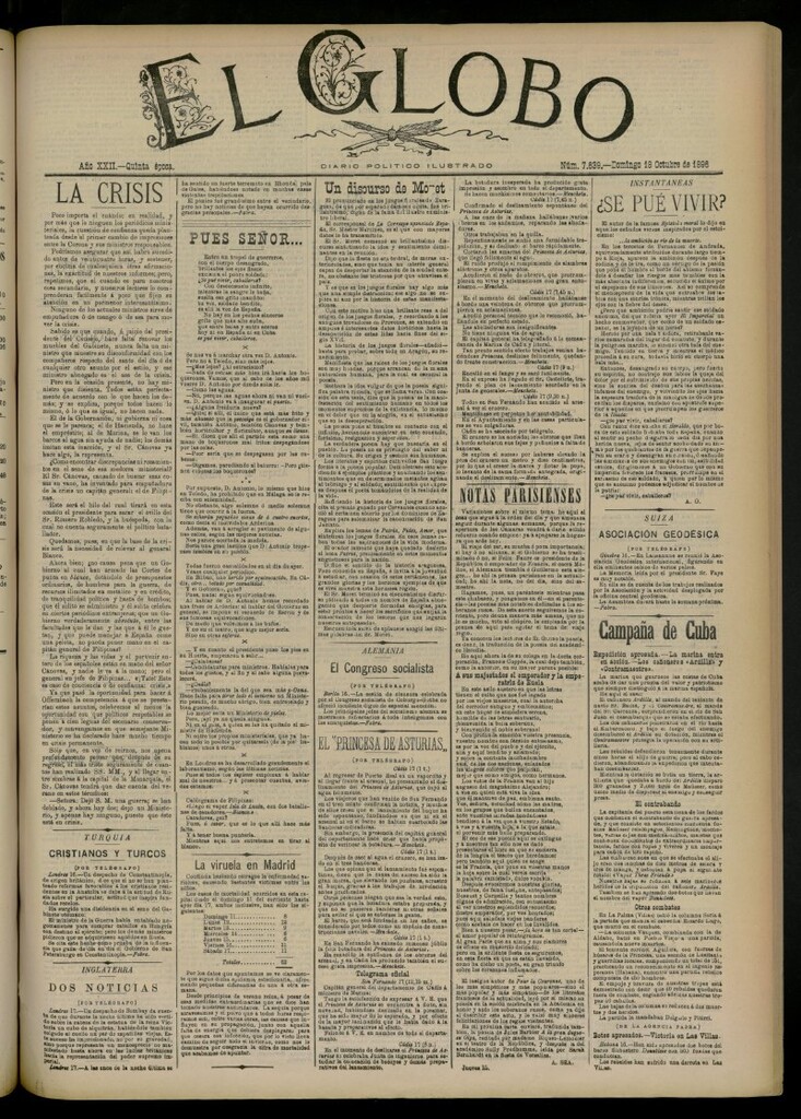 Miniatura de El Globo : diario ilustrado del 18 de octubre de 1896, nº 7639