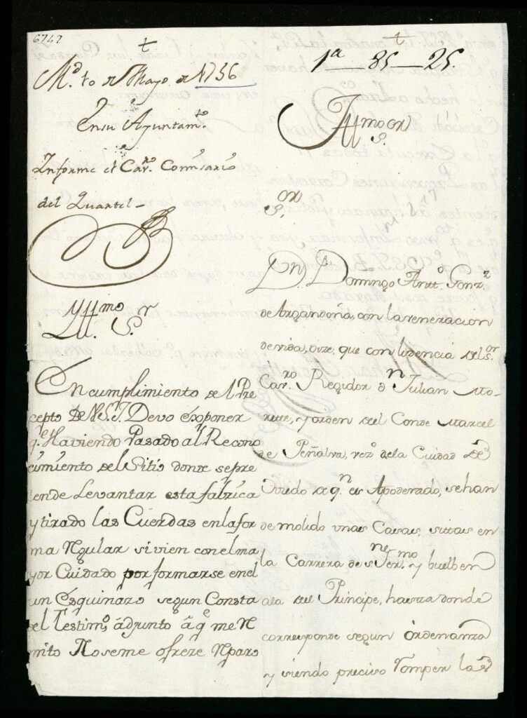 Miniatura de Licencia a Don Domingo Antonio González de Argandona apoderado del Conde del Moral de Peñalva para reedificar unas casas en la Carrera de San Gerónimo a la del Príncipe.