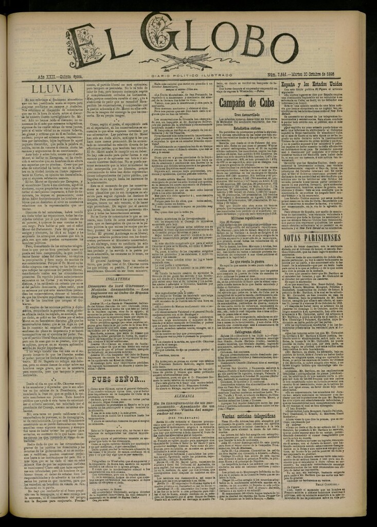 Miniatura de El Globo : diario ilustrado del 20 de octubre de 1896, nº 7641