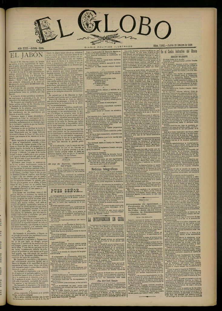 Miniatura de El Globo : diario ilustrado del 22 de octubre de 1896, nº 7643