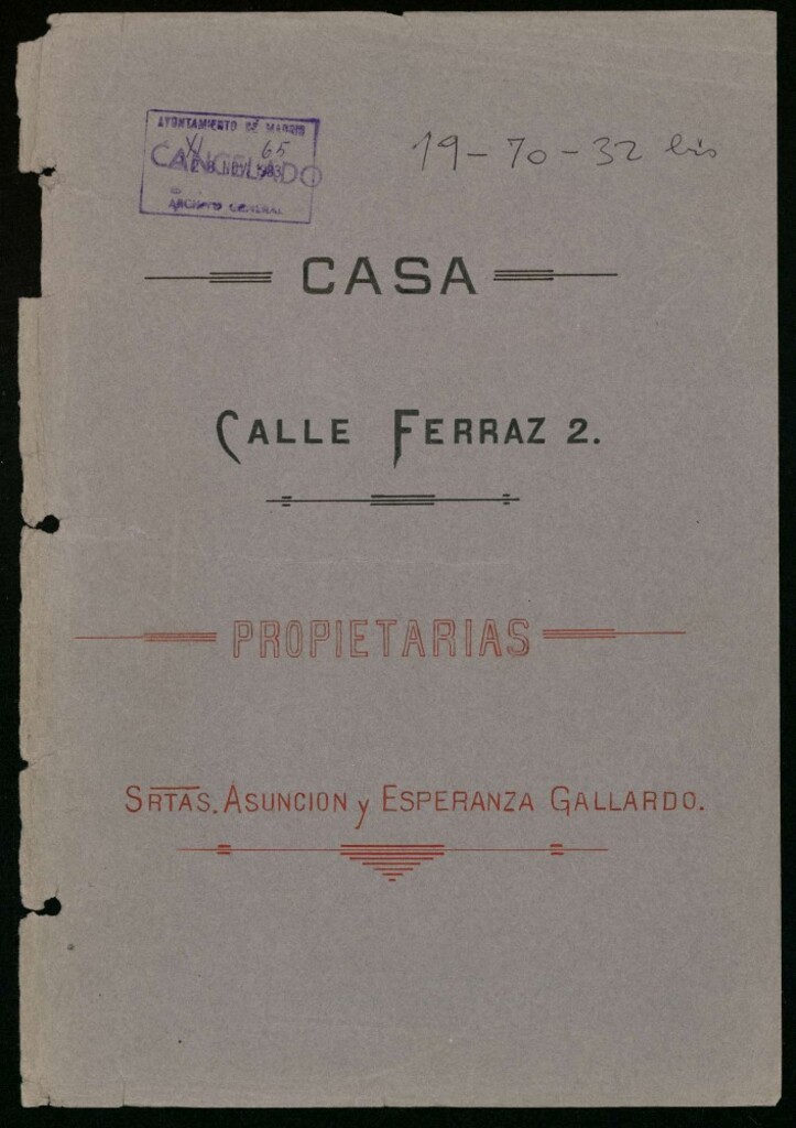 Miniatura de Casa calle Ferraz 2. Propietarias Señoritas Asunción y Esperanza Gallardo.