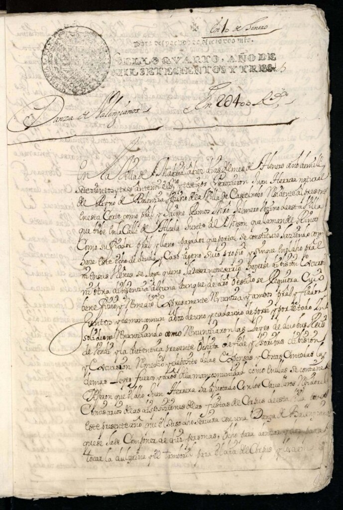 Miniatura de Fiestas del Corpus del año 1703