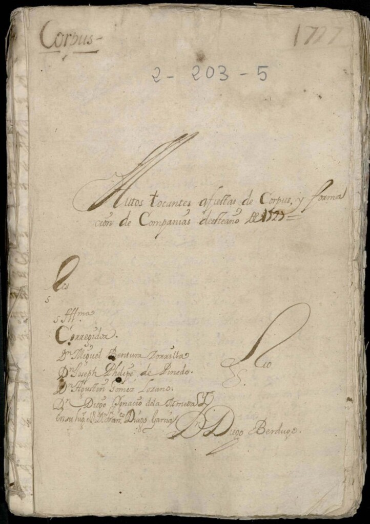 Miniatura de Corpus 1727 - Autos tocantes a fiestas del Corpus y formación de compañías del año 1727