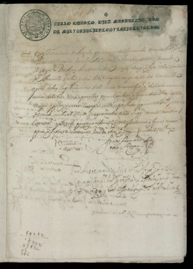 Miniatura de Licencia al procurador del Convento del Carmen Calzado para construir unos aposentos para el patrón que fue de la Capilla Mayor en la Calle del Carmen