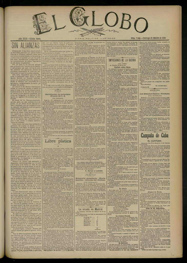 Miniatura de El Globo : diario ilustrado del 25 de octubre de 1896, nº 7646