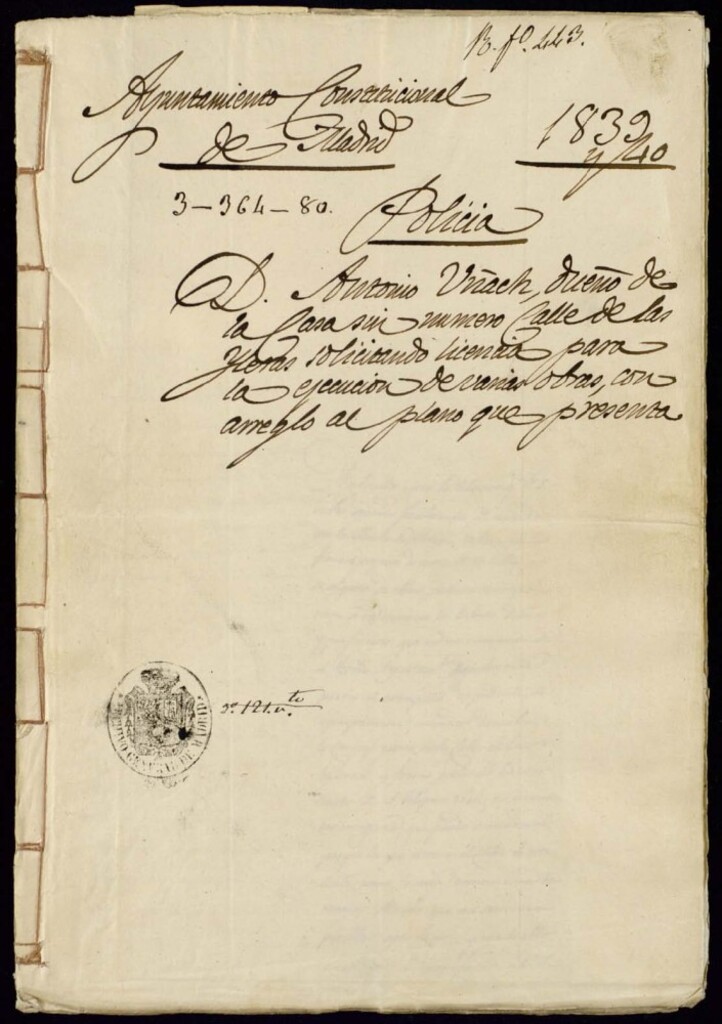 Miniatura de Don Antonio Uñach dueño de la casa sin número de la calle de las Hileras, solicitando licencia para la ejecución de varias obras señalada con el número 2, de la manzana 389