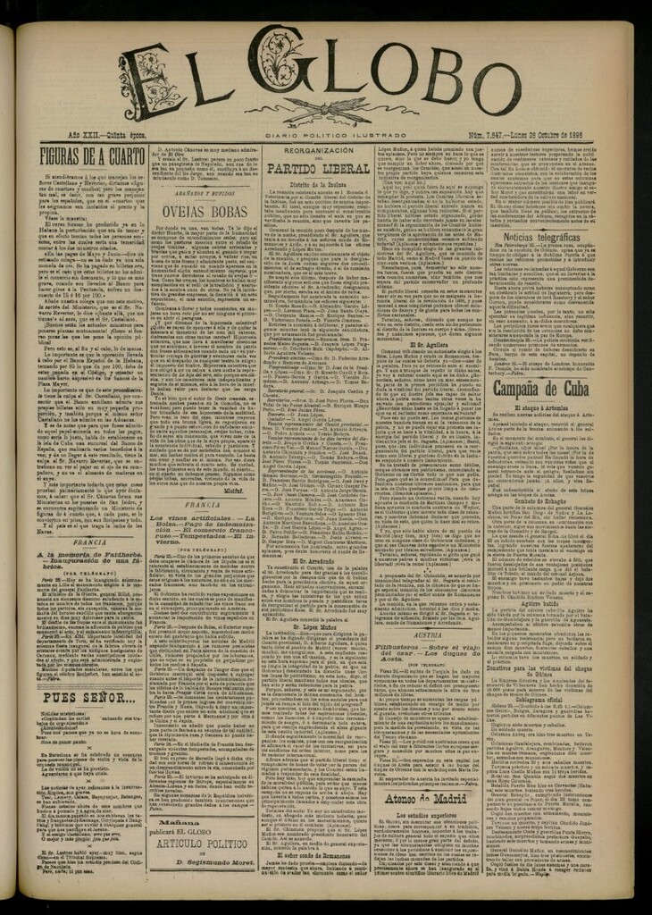 Miniatura de El Globo : diario ilustrado del 26 de octubre de 1896, nº 7647