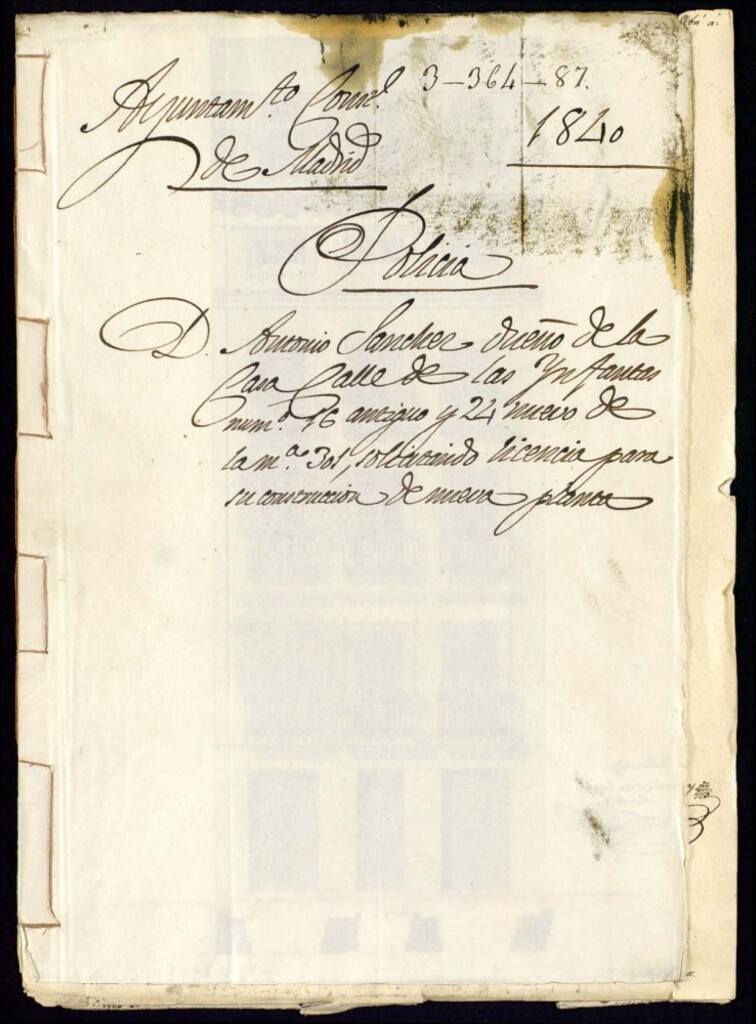 Miniatura de Don Antonio Sánchez dueño de la casa de la calle de las Infantas, 16 antiguo y 24 nuevo de la manzana 301, solicitando licencia para su construcción de nueva planta.
