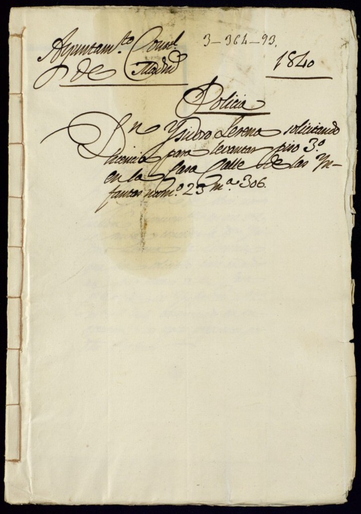 Miniatura de Don Isidro Lezema solicitando licencia para levantar piso tercero en la casa de la calle de las Infantas, 23 en la manzana 306