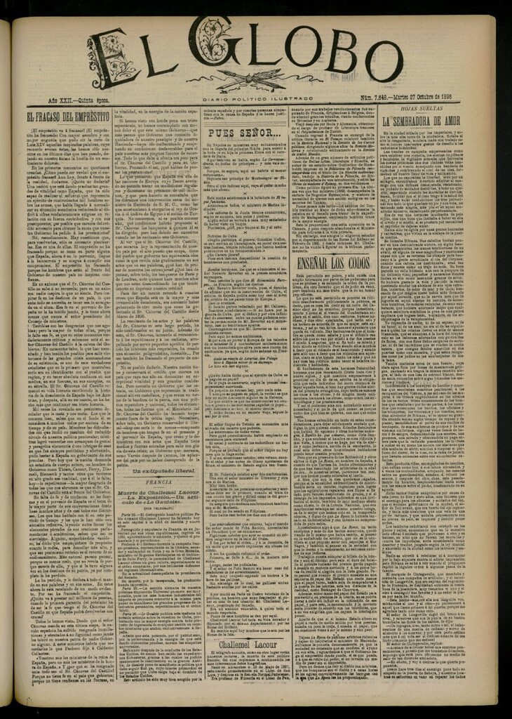 Miniatura de El Globo : diario ilustrado del 27 de octubre de 1896, nº 7648