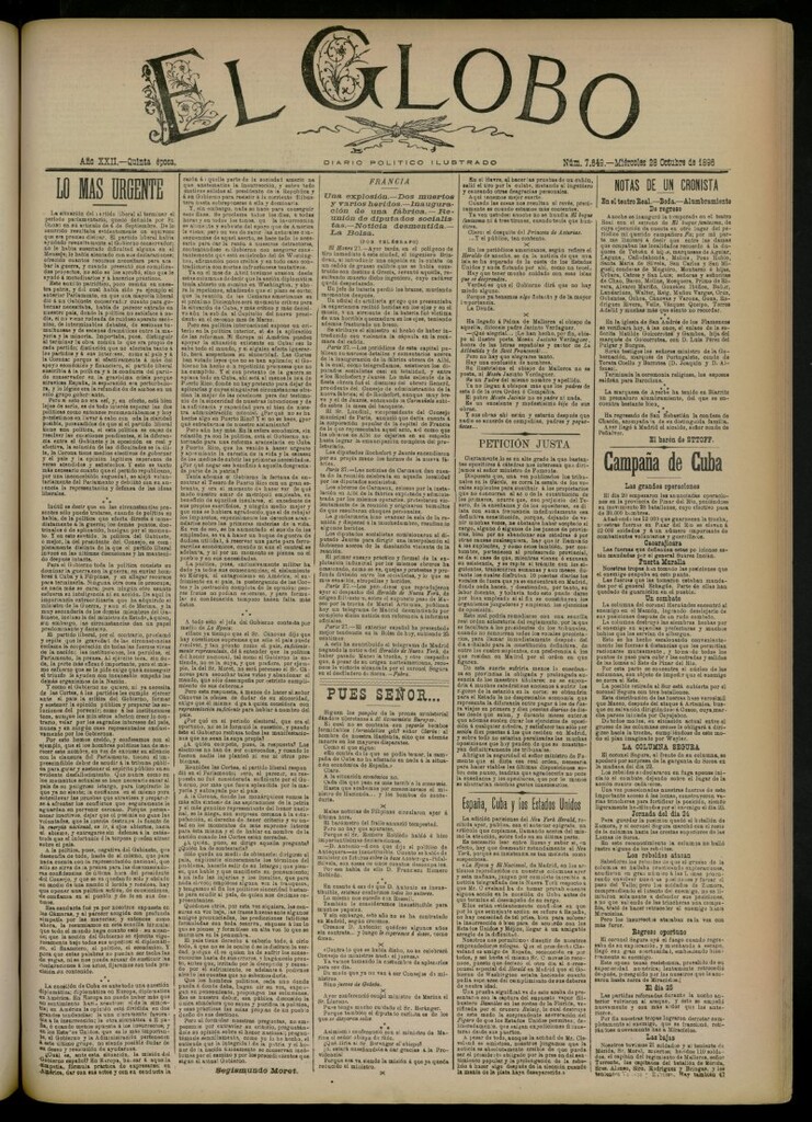 Miniatura de El Globo : diario ilustrado del 28 de octubre de 1896, nº 7649