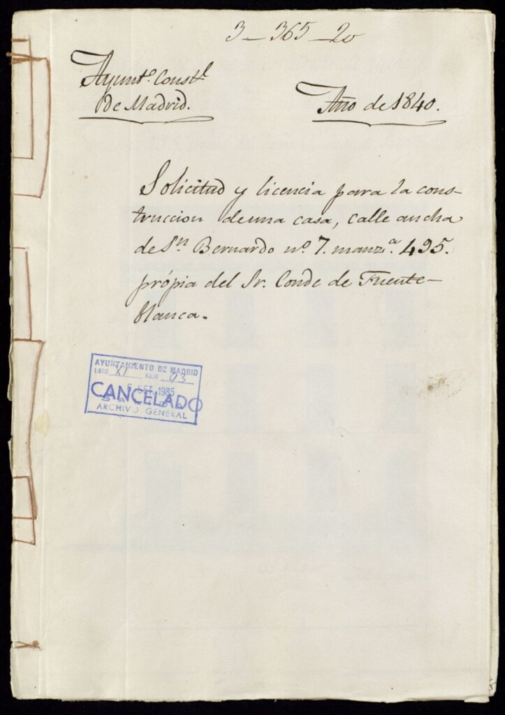 Miniatura de Solicitud y licencia para la construcción de una casa, calle ancha de San Bernardo, 7 manzana 495, propia del señor conde de Fuente Blanca