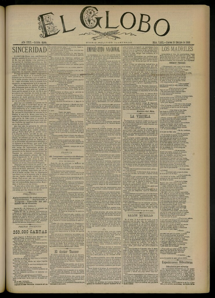 Miniatura de El Globo : diario ilustrado del 29 de octubre de 1896, nº 7650