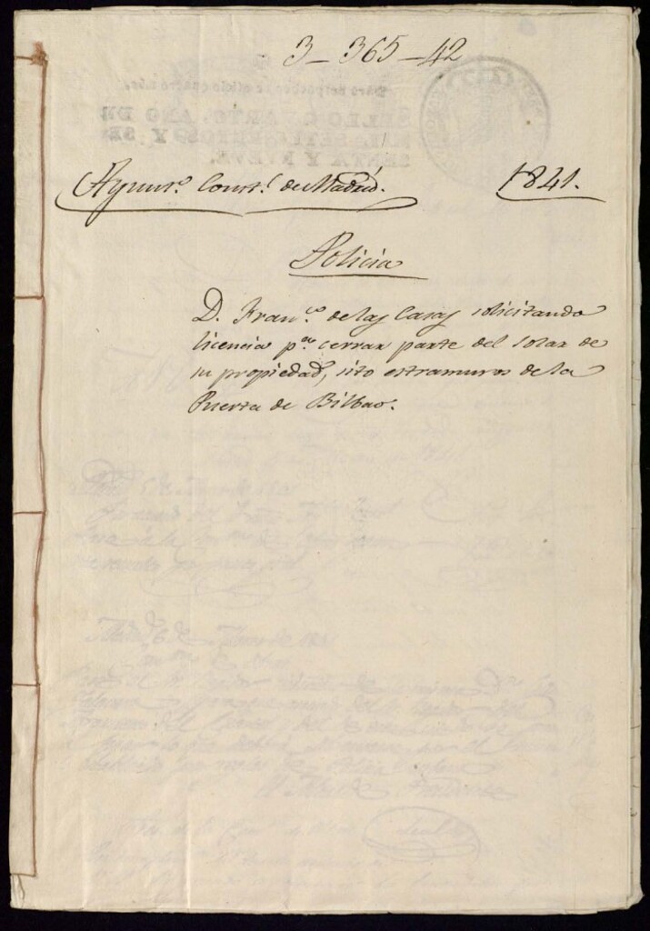 Miniatura de Don Francisco de las Casas solicitando licencias para cerrar parte del solar de su propiedad situado en extramuros de la Puerta de Bilbao
