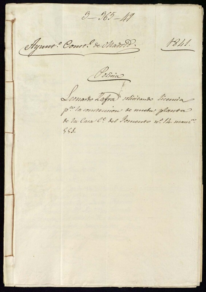 Miniatura de Don Leonardo Zafra solicitando licencia para la construcción de nueva planta de la casa de la calle del Fomento, 14 de la manzana 551