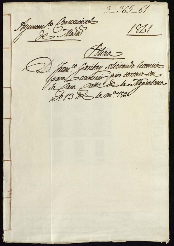 Miniatura de Don Francisco Garibay solicitando licencia para construir piso tercero en la casa de la calle de la Magdalena, 13, en la manzana 156