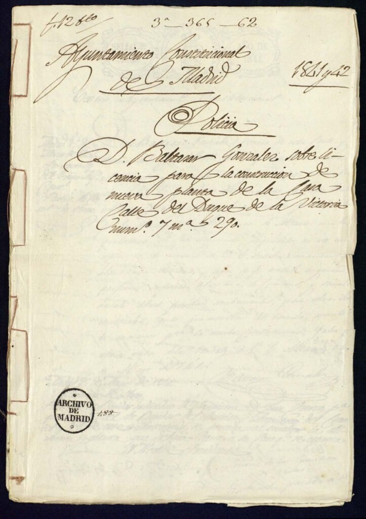 Miniatura de Don Baltasar González sobre licencia para la construcción de nueva planta de la casa calle del Duque de la Victoria , número 7, manzana 290