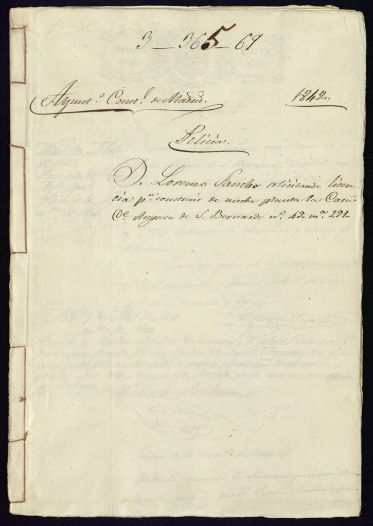Miniatura de Don Lorenzo Sancho, solicitando licnecia para construir de nueva planta la casa, calle Angora de San Bernardo nº 49, manzana 291.