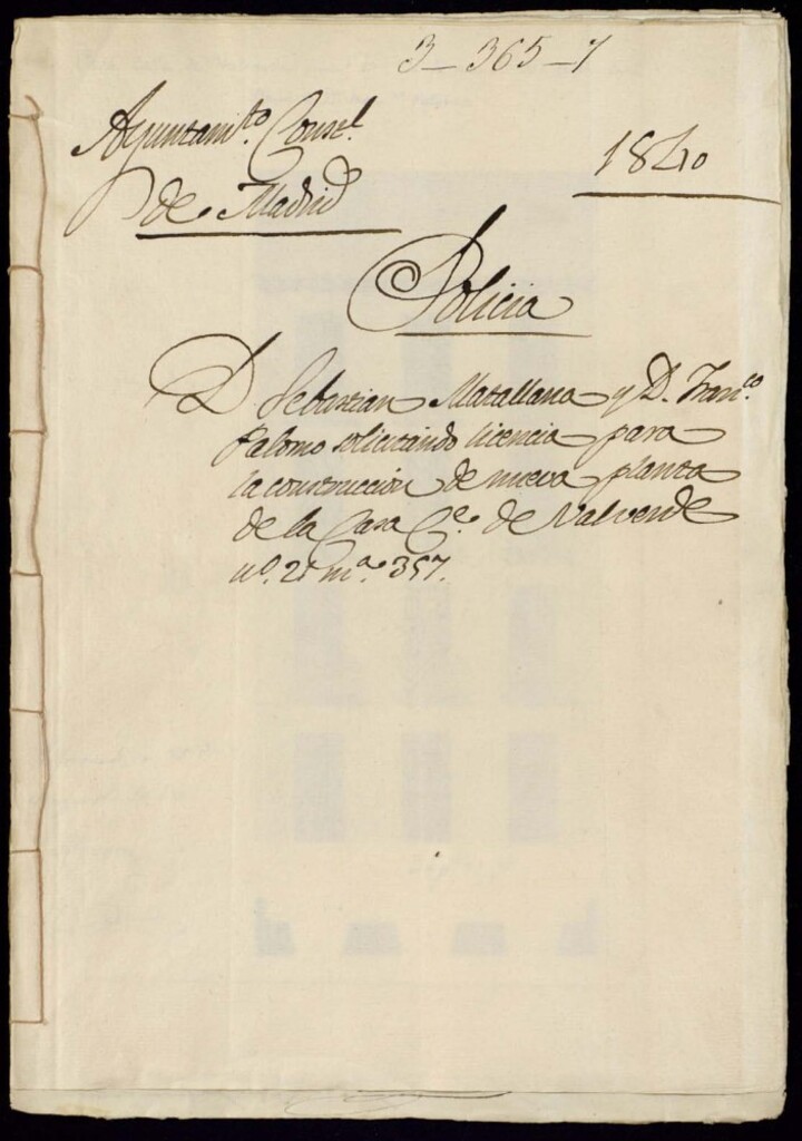 Miniatura de Don Sebastián Matallana y don Francisco Palomo solicitando licencia para la construcción de nueva planta de la casa calle de Valverde, 21, manzana 357