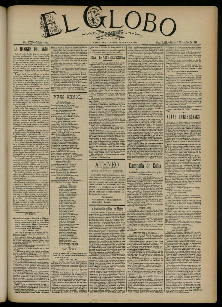 Miniatura de El Globo : diario ilustrado del 3 de noviembre de 1896, nº 7655