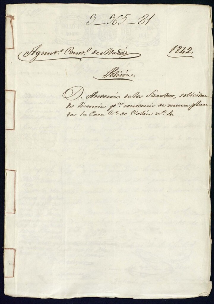 Miniatura de DonAntonio de los Santos, solicitando licencia para construir de nueva planta la casa de la calle de Colón, 4