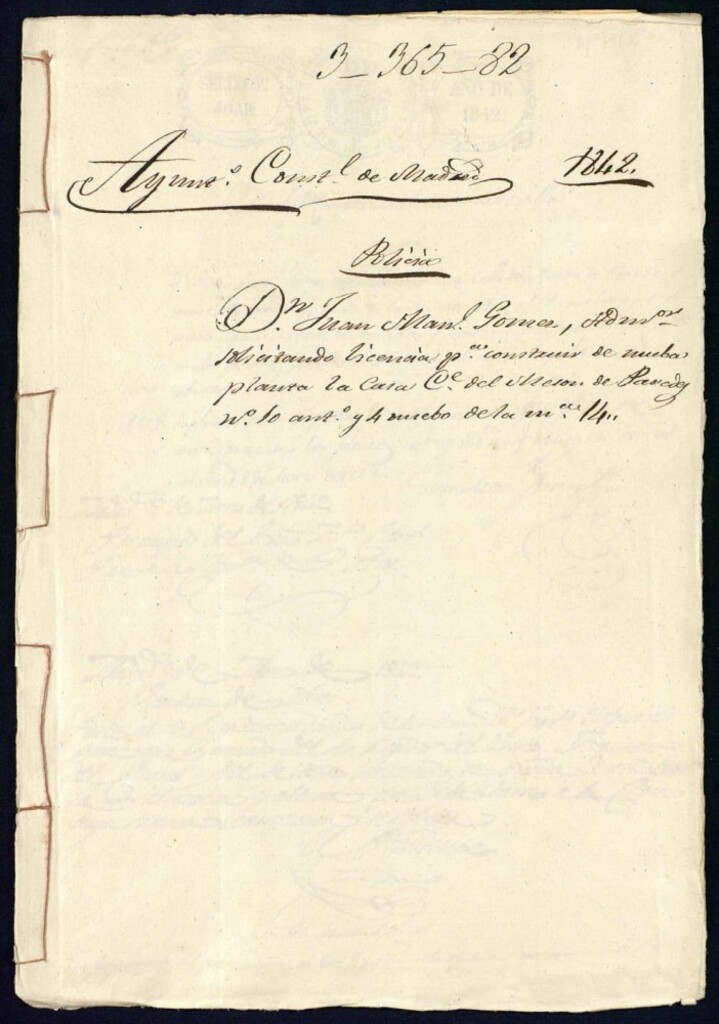 Miniatura de Don Juan Manuel Gomez, administrador solicitando licencia para construir de nueva planta la casa calle del Mesón de Paredes nº 10 antiguo y 4 nuevo de la manzana 14.