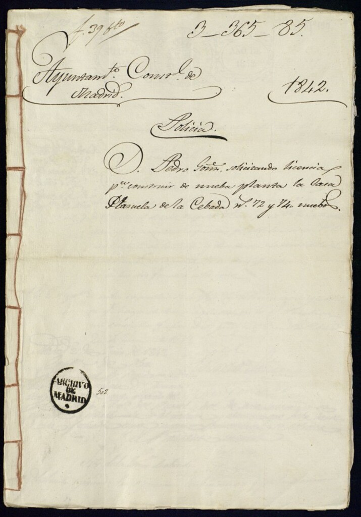 Miniatura de Don Pedro González, solicitando licencia para construir de nueva planta la casa Plazuela de la Cebada nº 72 y 74 nuevos.