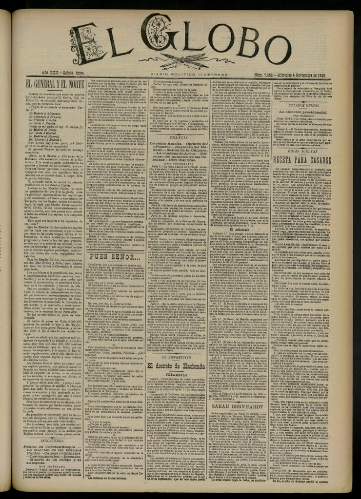 Miniatura de El Globo : diario ilustrado del 4 de noviembre de 1896, nº 7656