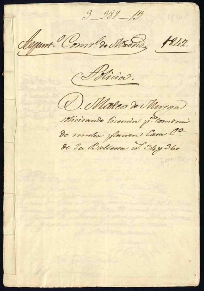 Miniatura de Don Mateo de Murga solicitando licencia para construir de nueva planta la casa de la calle de la Ballesta, 34 y 36