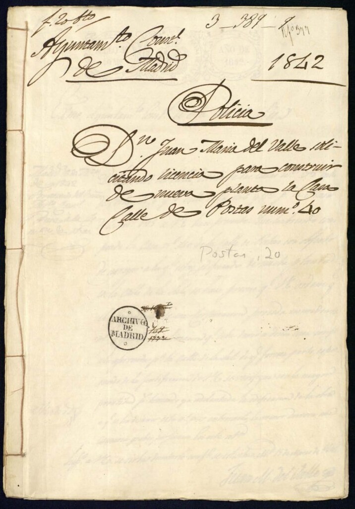 Miniatura de Don Juan Maria del Valle solicitando licencia para construir de nueva planta la casa de la calle de Postas, 40