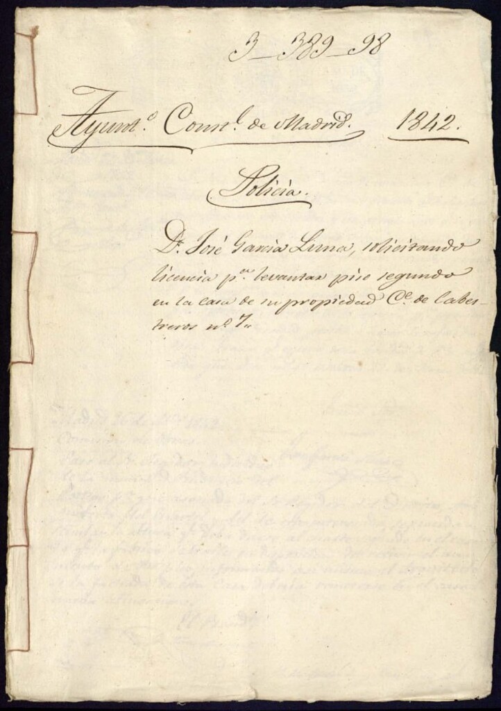 Miniatura de Don José García Lima, solicitando licencia para levantar piso segundo en la casa de su propiedad calle de Cabestreros, 7