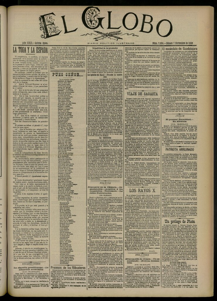 Miniatura de El Globo : diario ilustrado del 7 de noviembre de 1896, nº 7659
