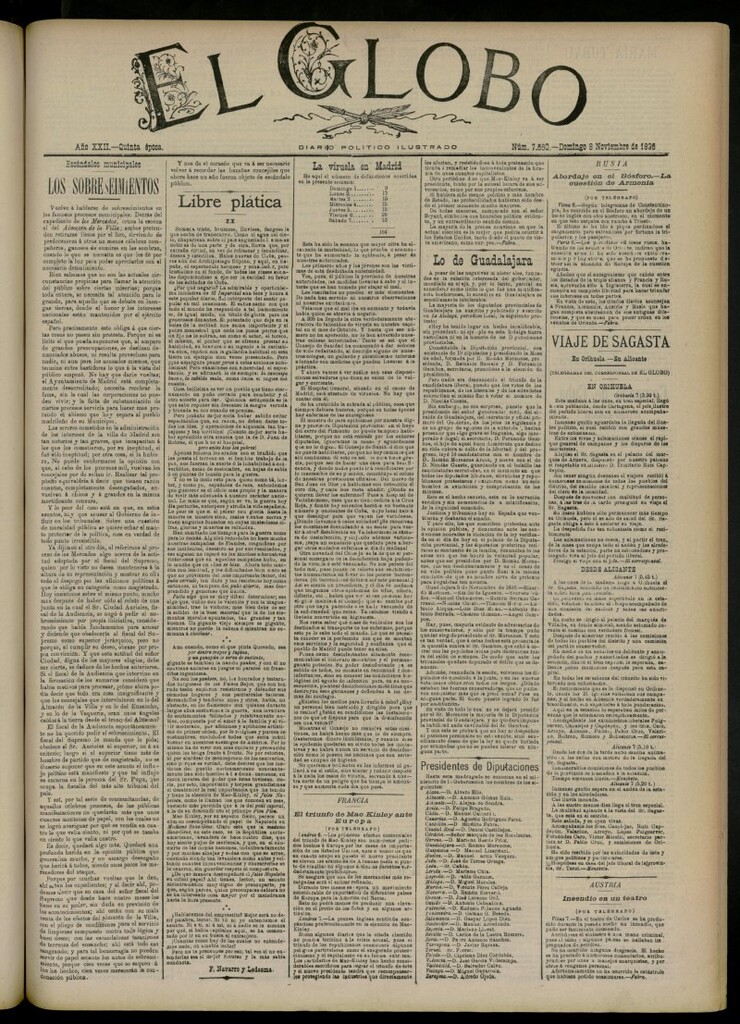 Miniatura de El Globo : diario ilustrado del 8 de noviembre de 1896, nº 7660