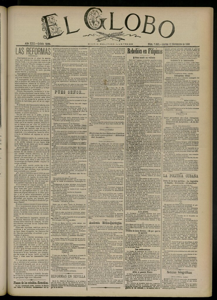 Miniatura de El Globo : diario ilustrado del 10 de noviembre de 1896, nº 7662