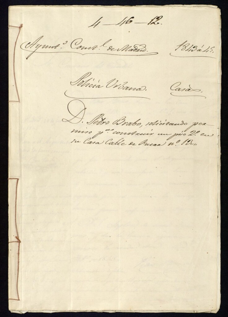 Miniatura de Don Pedro Bravo, solicitando permiso para construir un piso 2º, en su casa, calle de Fucar nº 13.