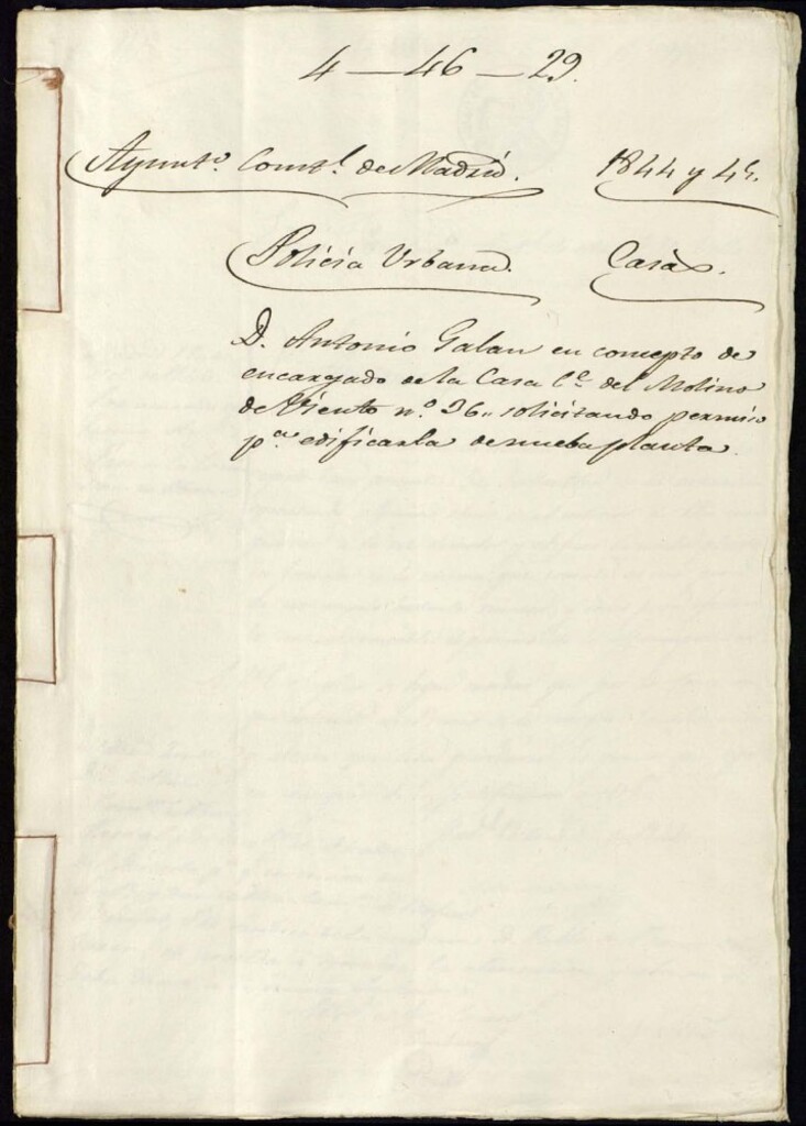 Miniatura de Don Antonio Galan en concepto de encargado de la casa de la calle del Molino de Viento, 36, solicitando permiso para edificarla de nueva planta.