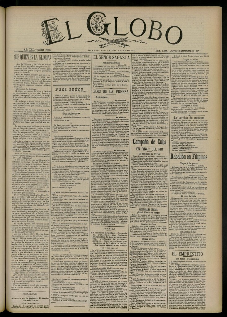 Miniatura de El Globo : diario ilustrado del 12 de noviembre de 1896, nº 7664